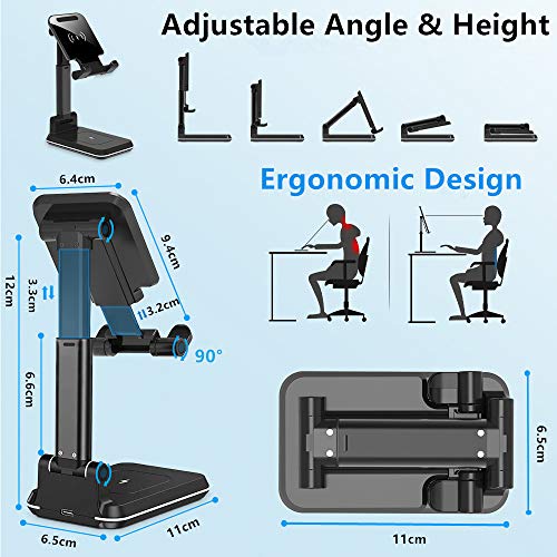 Dual 10W Wireless Charger, [Angle&Height Adjustable] Wireless Charging Desk Phone Holder Charger Stand, 2 in 1 Qi Fast Charging Dock for iPhone 16/15/14/13/12/11/MAX,AirPods,Samsung Galaxy S21/S20/S10