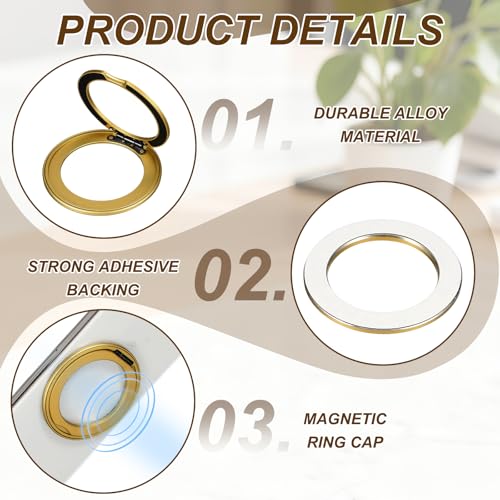 PATIKIL Phone Ring Holder, Metal 360 Rotation Magnetic Phone Grip Holder Stand with Adhesive Backing Smartphone Finger Grip Kickstand for Tablet Case Car Mount Accessory, Yellow - color: Yellow