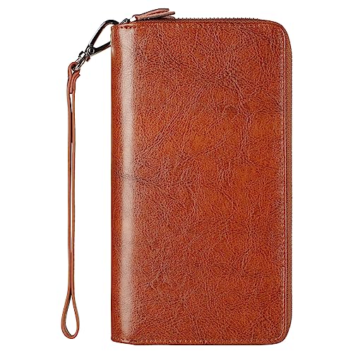 Small Compact Women Wallet RFID Blocking Genuine Leather Bifold Purse with ID Windows - color: 2-waxed Brown, size: One Size