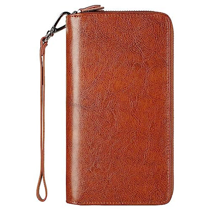 Small Compact Women Wallet RFID Blocking Genuine Leather Bifold Purse with ID Windows - color: 2-waxed Brown, size: One Size