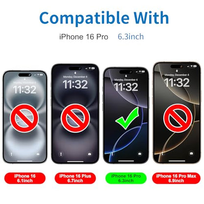 Mothca 2 Pack Matte Glass Screen Protector for iPhone 16 Pro [6.3 inch] + 2 Pack Camera Lens Protector, Anti-Glare & Anti-Fingerprint (Not Privacy Film) Tempered Glass, Bubble Free, Smooth as Silk
