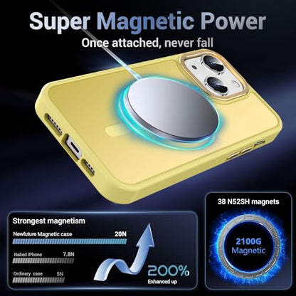 Newfuture Magnetic for iPhone 13/iPhone 14 Case Matte Shockproof, Yellow | Military Drop Protection, Slim Matte Anti-Fingerprint, Compatible with Magsafe, Camera Guard, Translucent Protective Cover - color: Yellow, size: iPhone 13/iPhone 14 6.1inch