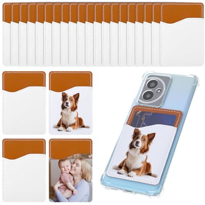 24 Pack Sublimation Blank Phone Wallet,White PU Leather Card Holder,Stick On Credit Card Holder for Most Cell Phones