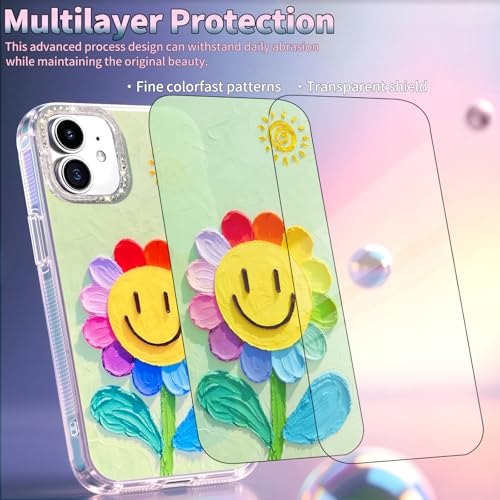 Compatible with iPhone 11 Case,with [Soft Slim][Camera Protection] Cute Rainbow Flower Aesthetic Phone Cover Anti-Yellowing Shockproof Protective Cover for Women Girl-Green - color: Green, size: iPhone 11