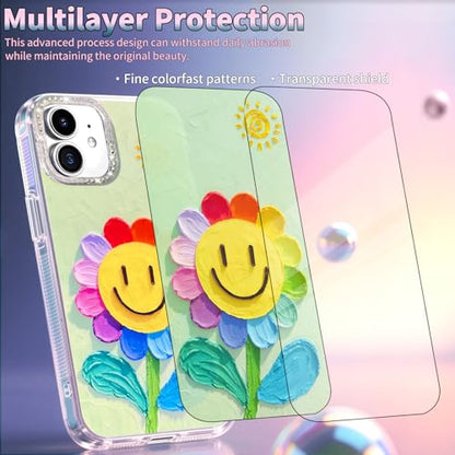 Compatible with iPhone 11 Case,with [Soft Slim][Camera Protection] Cute Rainbow Flower Aesthetic Phone Cover Anti-Yellowing Shockproof Protective Cover for Women Girl-Green - color: Green, size: iPhone 11