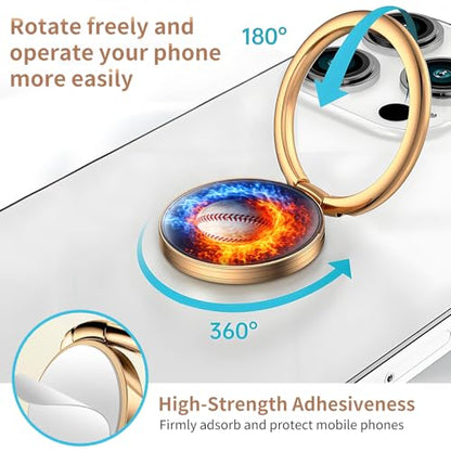 Cell Phone Ring Holder, Cute Metal Phone Grip Stand Finger Ring Kickstand, Flexible 360°Rotation Phone Tablet Case Accessories Compatible with Most Phones Fire Ice Baseball - color: Fire Ice Baseball