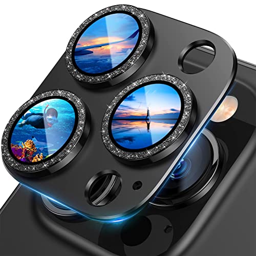 UniqueMe for iPhone 13 Pro/iPhone 13 Pro Max Camera Lens Protector-Black - color: Graphite (bling circle)