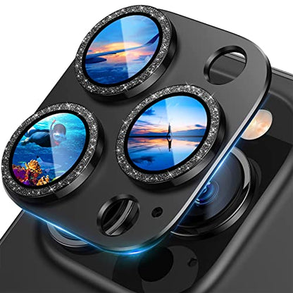UniqueMe for iPhone 13 Pro/iPhone 13 Pro Max Camera Lens Protector-Black - color: Graphite (bling circle)