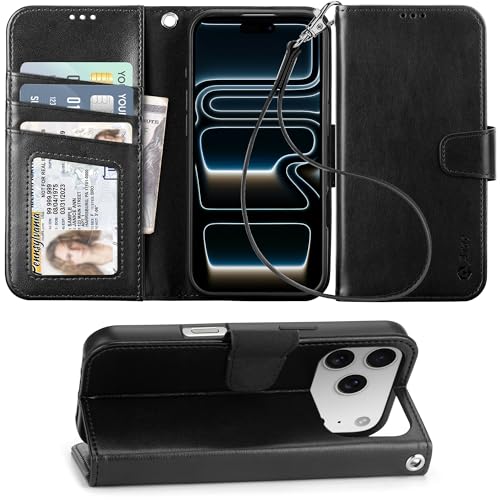 Arae Compatible with iPhone 17 Pro Case Wallet with Card Holder, Wristlet Strap Wallet Flip Cover for iPhone 17 Pro 6.3 inch Men/Women, RFID Blocking, Kickstand, Black - color: Black, size: iPhone 17 Pro 6.3 inch