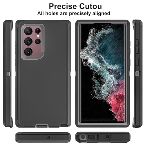 for Samsung Galaxy S22 Ultra Case with Self Healing Flexible TPU Screen Protector [2 Pack], 3 in 1 Full Body Shockproof Heavy Duty Case for Samsung S22 Ultra 5G (Black/Grey) - color: Black/Grey