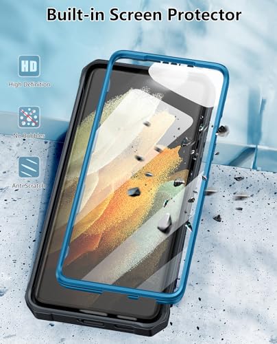 FNTCASE for Samsung Galaxy S21 Ultra Case with Belt Clip and Kickstand Blue | Built-in Screen Protector, Military-Grade Drop Protection, Rugged Heavy Duty Shockproof Holster Protective Cover - color: Blue