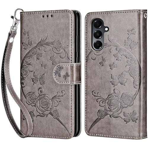 for Samsung Galaxy A16 5G Wallet case, Gray Flower | 3 Card Holders, Kickstand, Shockproof TPU Shell, PU Leather, Magnetic Closure, Protective Flip Folio Cover, Women - color: 9