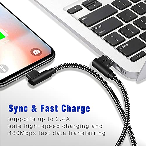 OCEEK 3Pack (3/6/10FT) USB A to Lightning Cable Right Angle [MFi Certified] - color: 3Pack BlackWhite
