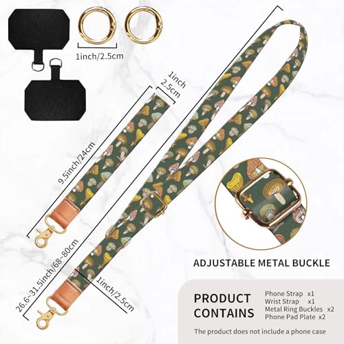 Phone Lanyard Crossbody Wrist Strap, Universal Adjustable Neck Strap for Phone Case Keys ID Badges, Travel Essential - color: Brown Mushrooms