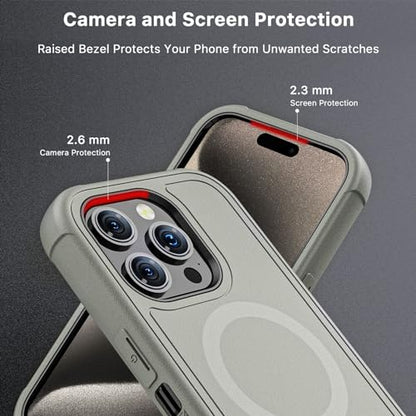 M MYBAT PRO Maverick Series for iPhone 15 Pro Max Case with Belt Clip Holster,[Compatible with Magsafe] w/Screen Protector,Anti-Drop,Shockproof,360°Rotatig Kickstand,Heavy Duty Protection - color: Natural Titanium