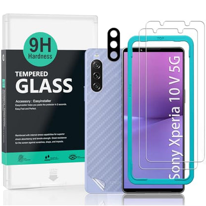 Ibywind 2 Pack Screen Protector for Sony Xperia 10 V 5G(6.1")+1 Pack Camera Len Protector+1 Pack Back Film,9H Tempered Glass,Bubble Free,Easy Install,Fingerprint Compatible - size: Xperia 10 V
