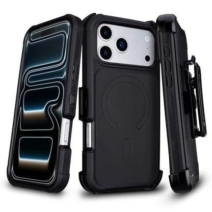 for iPhone 17 Pro Case with Belt Clip, Compatible with Magsafe, Black | Military Grade Drop Protection, 2 Layers of Sturdy, Heavy Duty Shockproof Cover for iPhone 17Pro Case Rugged - color: Black