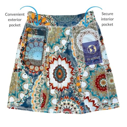BANDI Pocketed Skirt - Women's Everyday Skirt with Pockets, UPF 50, 4-Way Stretch, Lightweight, Wrinkle-Free – Made in USA - color: Mandala, size: Large