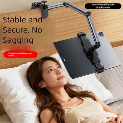Aluminum Folding Tablet Stand 360-Degree Rotating Clamp Mount with 4 Articulated Arms Desk Bedside Cradling Bracket for Smartphones E-Readers 58cm - color: Phone holder model