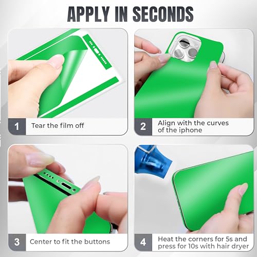 2Pcs Skin Wrap Compatible for iPhone 15 Pro – Slim Decal Vinyl Protective Film for Sides & Back – Sleek Fit, Premium Look – Compatible with All iPhone 15 Pro Cases - Green - color: Green