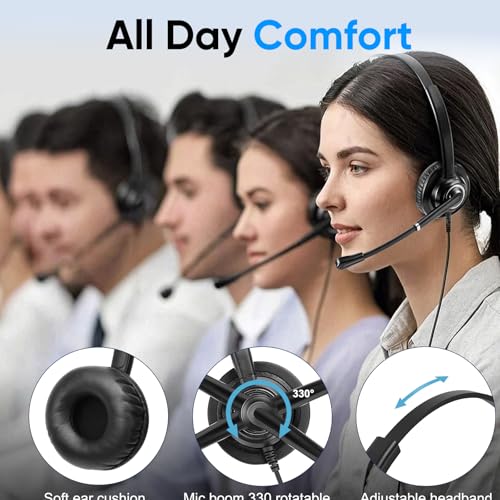 Telephone Headset with Microphone Noise Canceling for Office Landline Deskphone, with Mic Mute Volume Controller, Mono RJ9 Phone Headset for Call Center Avaya Polycom Nortel
