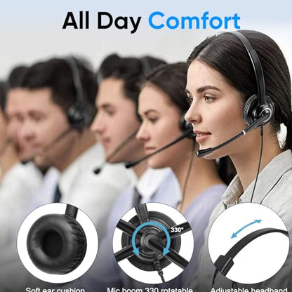Telephone Headset with Microphone Noise Canceling for Office Landline Deskphone, with Mic Mute Volume Controller, Mono RJ9 Phone Headset for Call Center Avaya Polycom Nortel