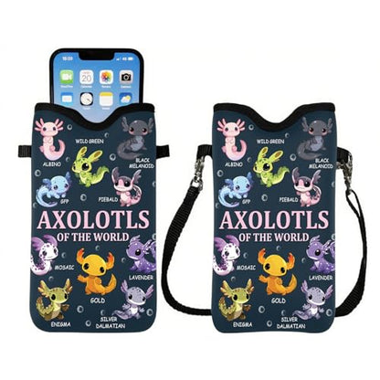 Cell Phone Sleeve Pouch with Adjustable Strap - Axolotl Gifts - color: Axolotl