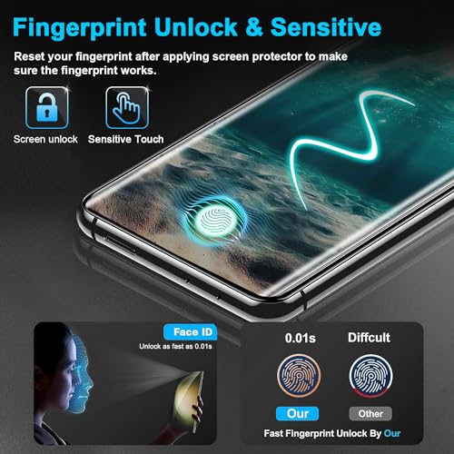3 Pack Galaxy S21 Ultra Screen Protector, HD Clear Tempered Glass, Fingerprint Unlock, 3D Curved, Scratch Resistant, No Bubble for Samsung Galaxy S21 Ultra 5G Glass Screen Protector