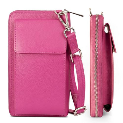 BULL GUARD Crossbody Bag for Women, Leather Phone Wallet Purse with Adjustable Anti Theft Strap & RFID Blocking 12 Card Slots - color: Pink Fairy Bliss Refresher - Small