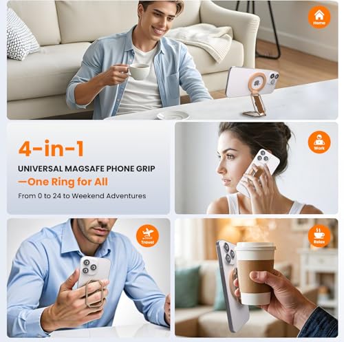 4in1 Phone Grip Stand for MagSafe,Loop Strap,Dual-Fold,360°Rotate,Rose Gold - color: Rose Gold