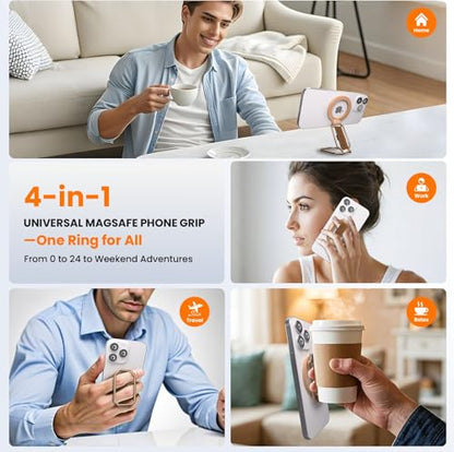 4in1 Phone Grip Stand for MagSafe,Loop Strap,Dual-Fold,360°Rotate,Rose Gold - color: Rose Gold