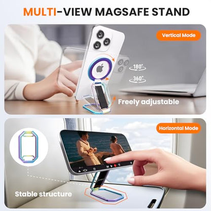 4-in-1 Phone Grip Stand for MagSafe,Loop Strap,Dual-Fold,360°Rotate,Rainbow - color: Rainbow