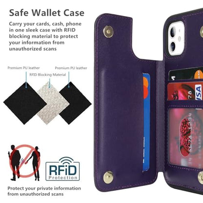 iCoverCase Compatible with iPhone 11 Case with Card Holder, Wallet Phone Case for Women Men RFID Blocking PU Leather Protective Case 6.1 Inch (Dark Purple) - color: Dark Purple