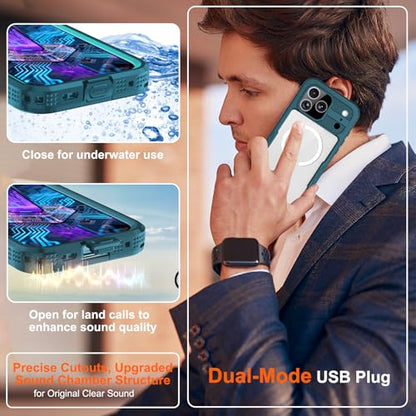 iPhone 17 Pro Case, Magnetic Waterproof IP68 Underwater Protection [6.6FT], Military Grade Drop Tested Full-Body Case with Screen & Camera Protector, Compatible with MagSafe (Teal) - color: Teal, size: iPhone 17 Pro