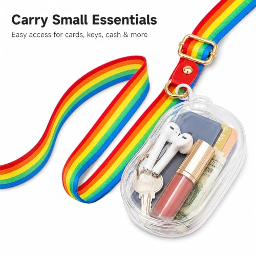 chushui Clip and Go Strap for Phone with Wallet Crossbody, Adjustable Anti-Theft Cell Phone Lanyard,Purse Strap with Zippered Pouch, for Women - color: Rainbow + Clear Pouch + Phone Shim