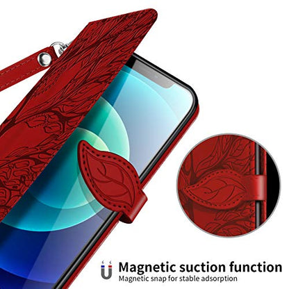 Wallet Case for iPhone 12 Mini 5.4" with Card Holder,PU Leather Flip Folio Shell Wrist Strap Stand Function Magnetic Closure Phone Cover fits iPhone 12 Mini 5G 5.4 inch,Red - color: Red, size: iPhone 12 Mini 5G (5.4 inch)