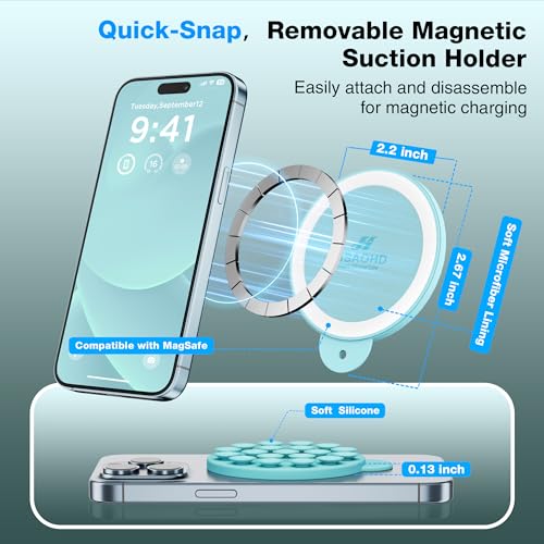 Magnetic Suction Cup Phone Mount, Compatible with MagSafe, Silicone Octo Cup Buddy Sticky Grip Holder for iPhone and Android, Removable Hands-Free Selfie/Video for TikTok, Light Cyan - color: Light Cyan