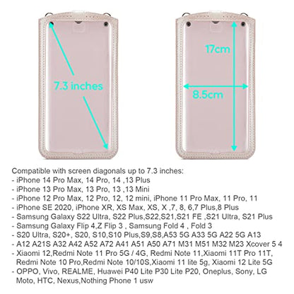 Small Crossbody Bag Cell Phone Purse for Women Men Leather Mini Shoulder Bag Wallet Case with Card Holder Slot Necklace Lanyard for All phones iPhone Samsung Google up to 7.3" Rose Gold - color: Rose Gold