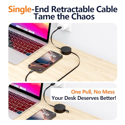 AGVEE 1ft Fixed / 2.3ft Extend Single-End Retractable USB C Cable - size: 1ft Fixed / 2.3ft Extend
