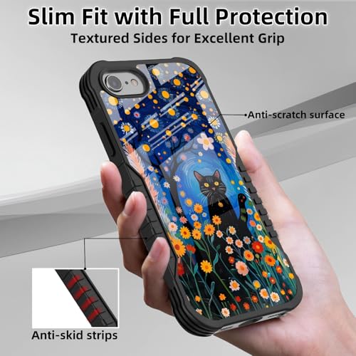 Protective Case Compatible with iPhone se 2022 2023 6/7/8 - Sky Cat | Hard PC Back Soft TPU Frame, Anti-Slip Shockproof, Stylish Printed Phone Cover Suitable for Men and Women - color: Starry Sky Cat