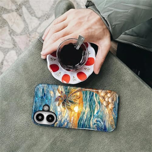 Case for iPhone 16 Plus, Dual Layer Phone Cover, Stained Glass Beach Palm - color: Stained Glass Beach Palm, size: Iphone 16 Plus
