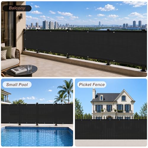 SUNNY GUARD 3' x 16' Balcony Privacy Screen, HDPE Patio Railing Cover Fence - color: Black, size: 0 3' x 1 6'
