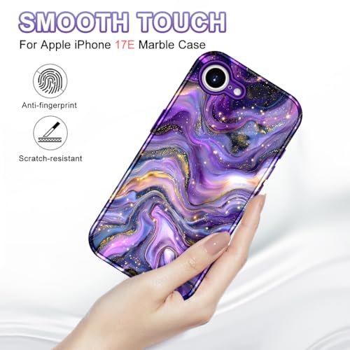 Btscase Compatible with iPhone 17e Case 6.1 Inch 2026,Marble Pattern 3 in 1 Heavy Duty Shockproof Full Body Rugged Hard PC+Soft Silicone Drop Protective Women Girl Phone Cases, Dark Purple - color: Dark Purple, size: iPhone 17e