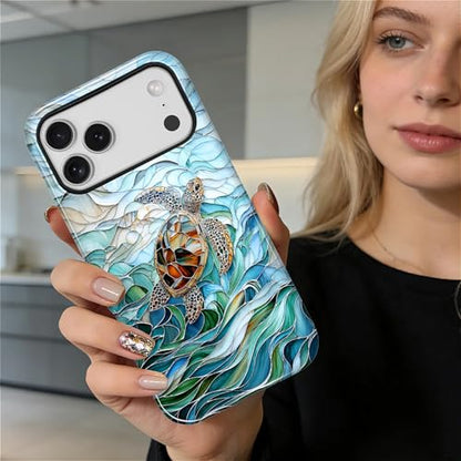 Case Compatible with iPhone 17 Pro Max, Cute Dual Layer Hybrid Phone Cover, Military Grade Drop Protection, Aesthetic Shockproof Phone Case for Women Girls, Stained Glass Sea Turtle - color: Stained Glass Sea Turtle, size: Iphone 17 Pro Max