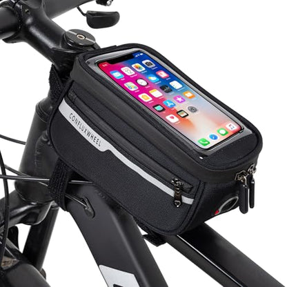 Bike Frame Bag, Cycling touchscreen phone pouch,Waterproof Bike Top Tube Bag,Compatible with 6.8-inch phones