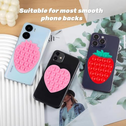 Suction Phone Grip, Strong Suction - Selfies on Mirror/Bathroom，Strawberry/Heart - color: Strawberry shape, Heart shape