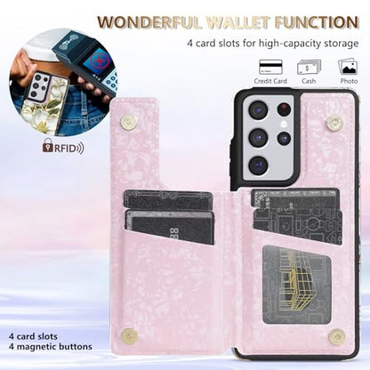 NNH Compatible with Samsung Galaxy S21 Ultra Wallet Case with RFID Blocking Card Slots Flip PU Leather Kickstand Double Magnetic Clasp Design Cover for Galaxy S21 Ultra(6.8 inch-Magnolia Flowers) - color: Magnolia Flowers, size: Galaxy S21 Ultra 6.8 inch