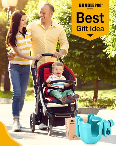 BUNDLEPRO Stroller Cup Holder with Phone Holder, 2-in-1, Blue - color: BLUE