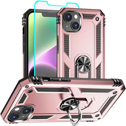 iPhone 14 Case with HD Screen Protector, Military Grade 16ft Drop Tested Ring Shockproof Protective Phone Case, Rose Gold - color: Rose Gold, size: iphone 14