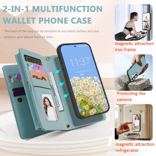 for Samsumg Galaxy S26 Plus Wallet Case, Detachable Magnetic Phone Case,Faux Leather Strap Wallet,with RFID Blocking,Zipper Card Holder,Shoulder Straps (Blue) - color: Blue, size: Samsumg Galaxy S26 Plus